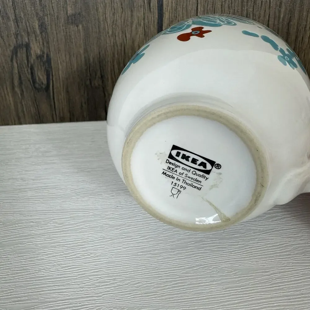 IKEA Bullra 15199 Coffee Mug Cup Large 16 oz Turquoise Floral Flowers